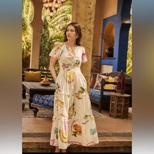 SugarLips Zahra Island Palmer Poplin Tiered Maxi Dress Ivory Multi